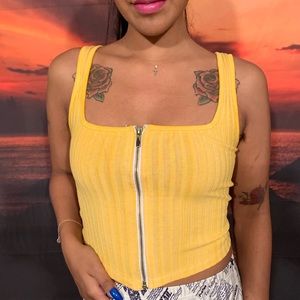 Hand dyed mustard yellow tank crop top